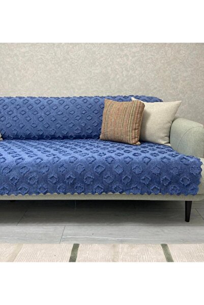 Önfem İndigo Koltuk Örtüsü 175x215 cm Çekyat Örtüsü Premium Şönil Jakar Kumaş...