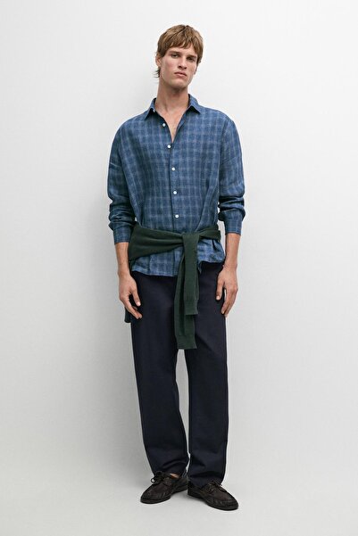 Massimo Dutti %100 keten kareli gömlek