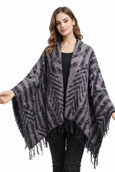 ALDAIYR Kadın Kışlık Çift Taraflı Panço Omuz 140x140