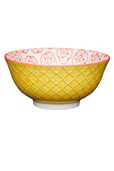 MIKASA Kcbowl30 Glazed Ceramic Bowl Yellow Floral Print