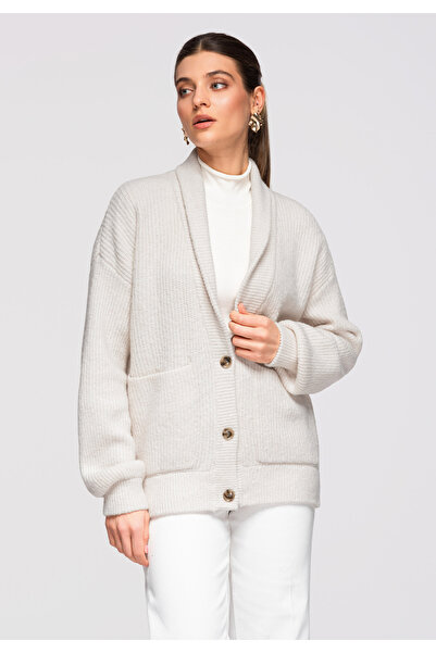 OMBRE Women's Knitted Cardigan OW-SWCD-0104 Oversize Elegant Ecru