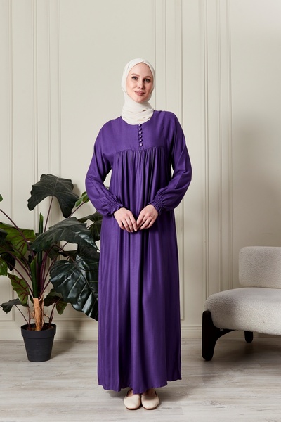 fistan Shirred Robadan Buttoned Front Viscose Fabric Tesseture Clothing Mothe...