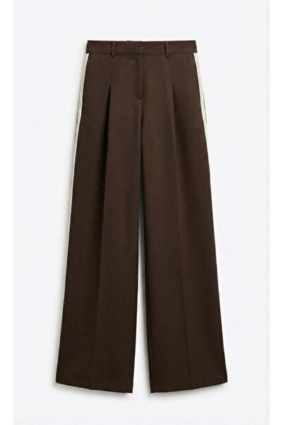 Kokoşum Butik 01567 Παντελόνι με φαρδιά μπατζάκια και ρίγες στα πλαϊνά, καφέ ...