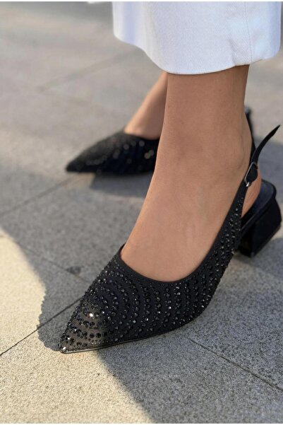 I Love Shoes Παπούτσια με τακούνι Dunes σε μαύρο σατέν με μαύρη πέτρα