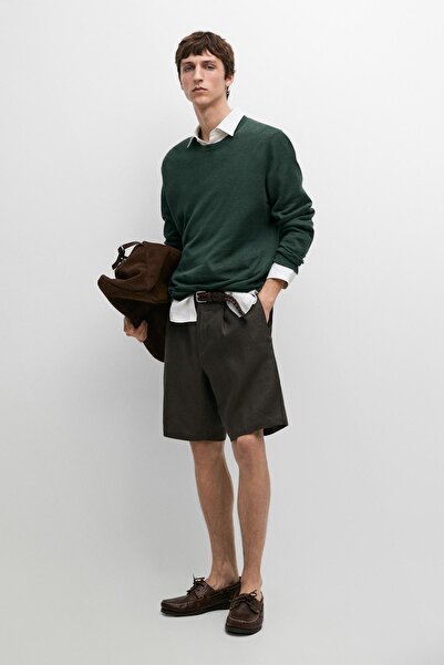 Massimo Dutti Elastik detaylı keten bermuda şort