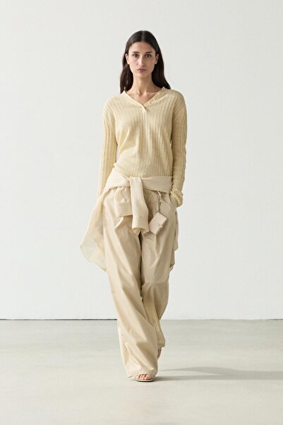 Massimo Dutti Keten düğme detaylı triko kazak