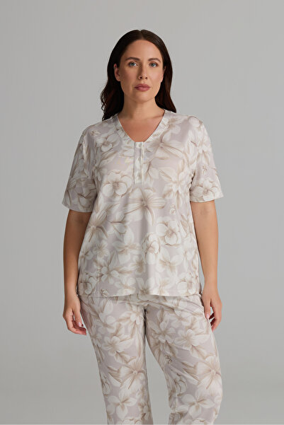 Hays Kadın Plus Size Viskon Kısa Kollu Pijama Üstü