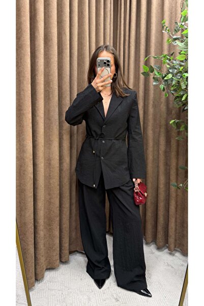 Maysa Astarsiz Shoulder Pad Li Jacket Set-Black