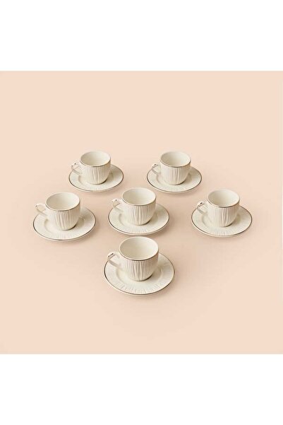 Evidea Kitchen Avanos 6'lı Kahve Fincan Takımı - Beyaz / Kahverengi - 90 ml