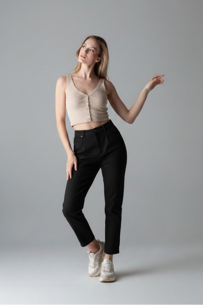 XRAY JEANS Γυναικείο ψηλόμεσο Ελαστικό μαύρο φαρδύ τζιν παντελόνι