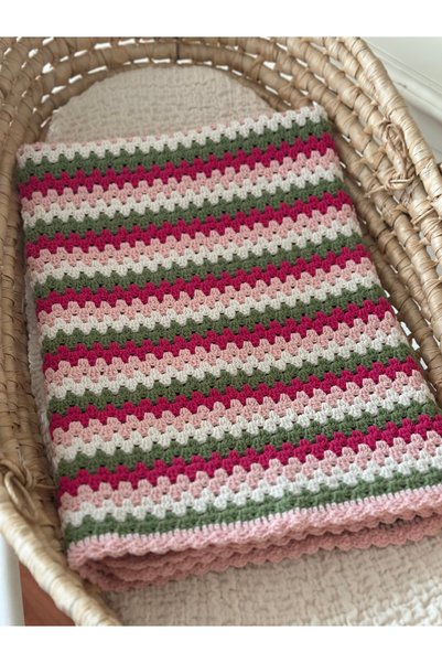 Florijee Hand Knitted Colorful Baby Blanket in Pink Shades