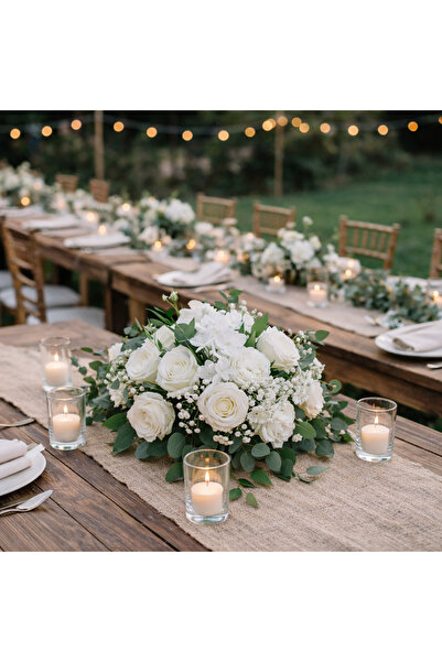 ecrella Lüks Yapay Beyaz Gül Masa Çiçeği | Düğün Nişan Söz Salon Masa Süsü De...