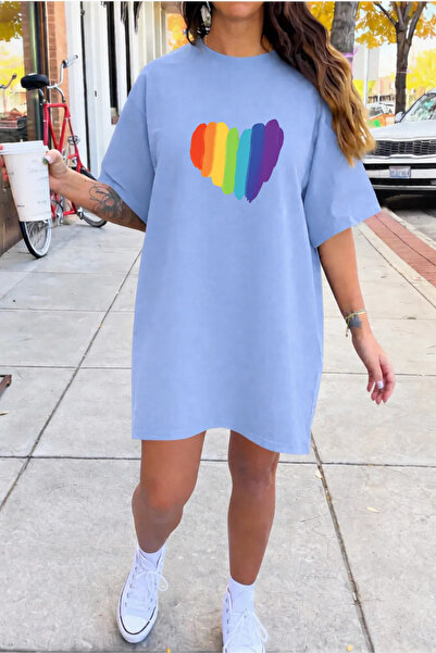 HOFFNUNG Unisex Short Sleeve Round Neck Colored Heart Solid Color Long Tshirt