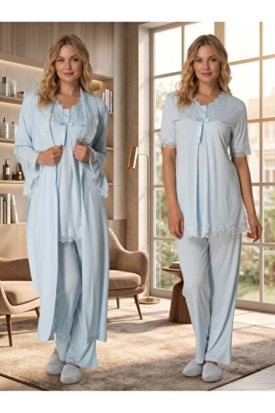 Lohusa Homewear New Season Blue Maternity Shawl Collar Summer Design Set of L...