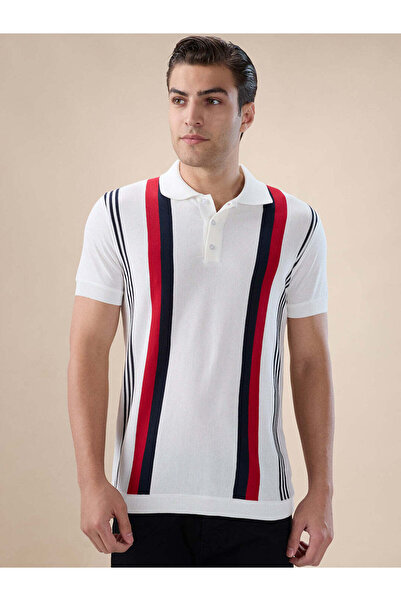 STATUS QUO Striped Regular Fit Navy Off-White T-shirt