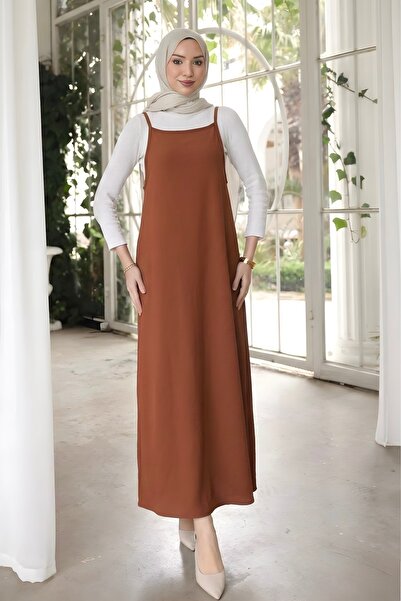 İmajButik Φόρεμα με λουράκια και τιράντες σε ταμπά απόχρωση