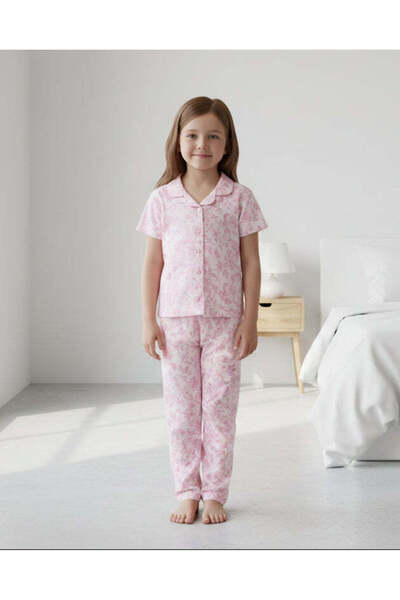 REDTAG طقم بيجاما للبنات باللون الوردي الفاتح مزين بنقوش زهور، يتكون من قميص ...