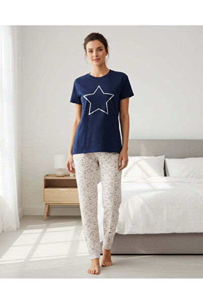 REDTAG Women Assorted Chest Print Short Sleeve Pyjama Set