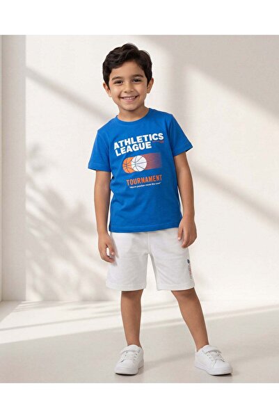 REDTAG طقم بيجاما للأولاد باللون الأزرق مطبوع تي شيرت وشورت