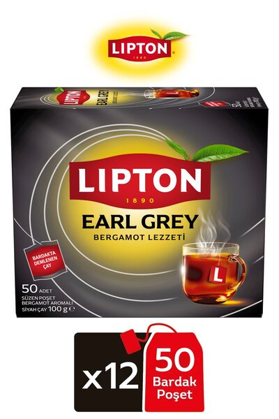 Lipton Earl Grey Bardak Poşet Çay 50li x 12 Adet