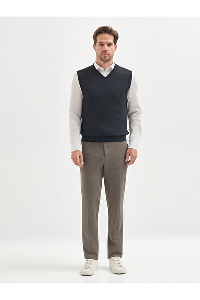Karaca Antrasit Yün Karışımlı V Yaka Triko Süveter