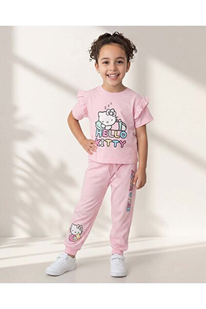 REDTAG طقم بيجاما للبنات باللون الوردي الفاتح بنقشة هيلو كيتي