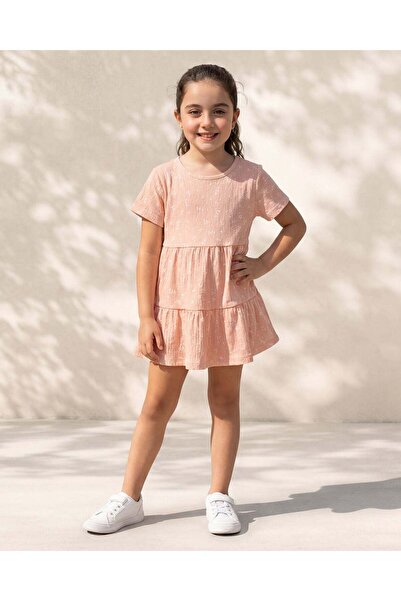 REDTAG فستان بناتي مطبوع بالكامل بلون الخوخ