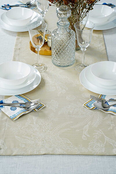 Lucien Home Floral Patterned Beige Runner