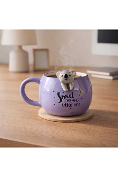 Evidea Kitchen Koala Desenli Seramik Kupa - Mor - 400 ml