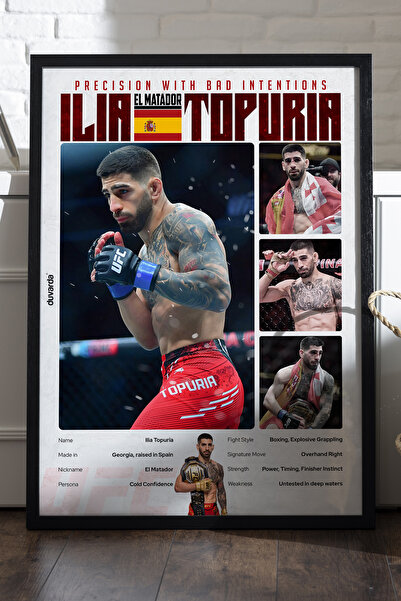 Empressco Ilia Topuria UFC Siyah Ahşap Çerçeveli Poster, Dekoratif Dövüş Duva...