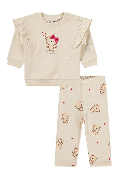 Civil Baby Fiyonklu Ayıcık Baskılı 6-18 Ay Takım - Bej 12-18 Ay