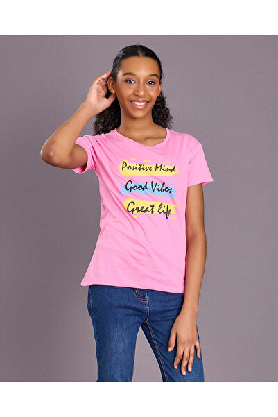 REDTAG Senior Girls Pink Graphic Short Sleeve T Shirt