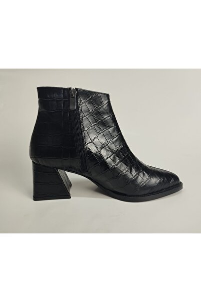 Lucciola Women's Genuine Leather Black Crocodile Heeled Boots
