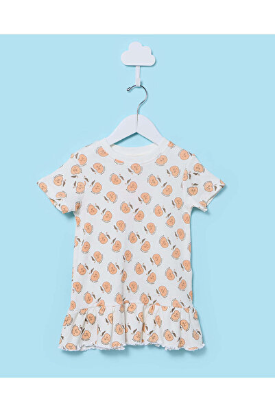 REDTAG فستان صيفي مطبوع بالكامل باللون الخوخي للفتيات الصغيرات