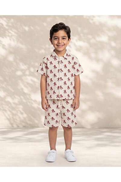 REDTAG طقم بيجاما للأولاد من قطعتين، شورت مطبوع سبايدرمان، لون عاجي