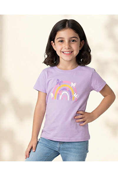 REDTAG Girls Lilac Placement Print T-Shirt
