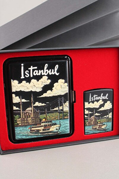 Silvio Monetti Mavi Jet Alevli Çakmak Sigara Tabakası Kutulu Set SET003