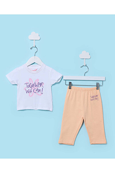 REDTAG Infant Girls Blue and Peach 2 Piece Set