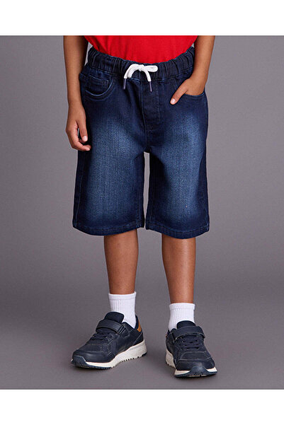 REDTAG Boys Dark Wash Soft Knit Denim Shorts