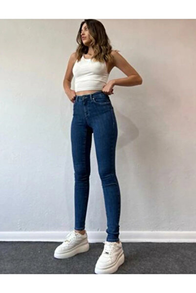 Livik Pantaloni din denim cu picior îngust pentru fete Panda, albastru marin ...