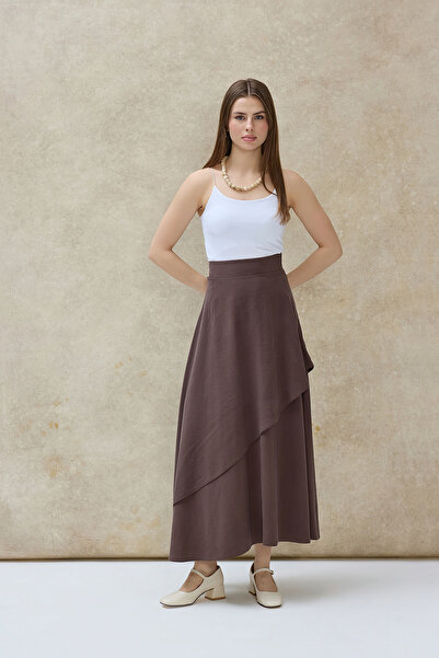 Birgül Bektaş Brown Adel Double-Layer Skirt