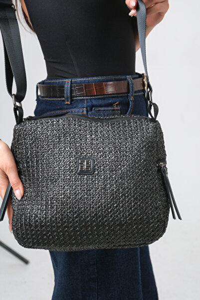 FEMME حقيبة كتف نسائية يومية بسحّاب من القش المنسوج بحمالات متقاطعة حقيبة بال...