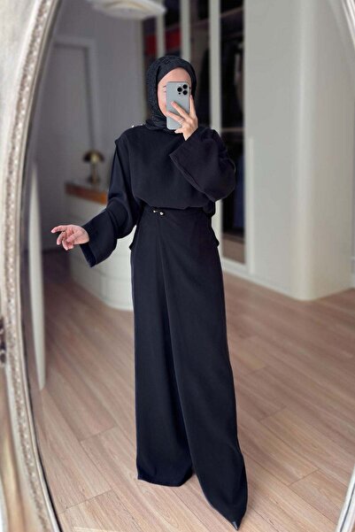 Ka Hijab διπλό πέτο Παντελονισμένο Σετ Casual - Μαύρο