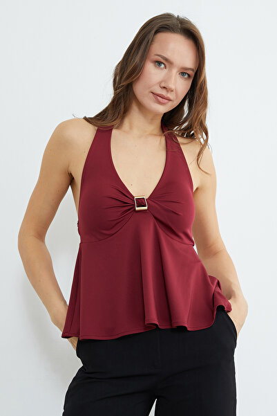 Fulla Moda Μπλούζα με κορδόνια που περνούν από το λαιμό και αξεσουάρ με κουμπ...