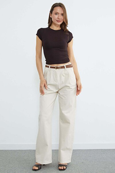Fulla Moda Elastic Waistband Belt Pack Gabardine Palazzo Pants