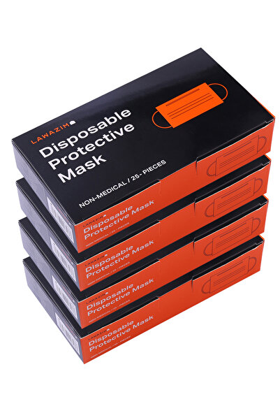 Lawazim Disposable Face Mask with Elastic Ear Loop - 4 Pack 25 Pieces Each No...