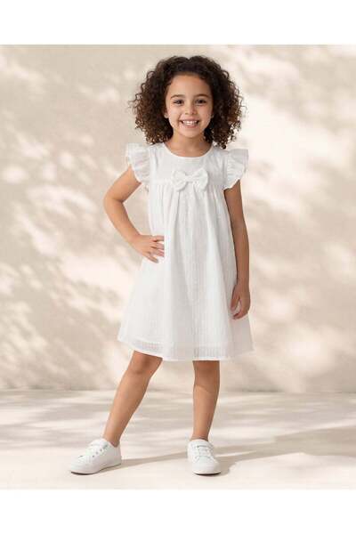 REDTAG Girls Ivory Solid Textured A Line Dress