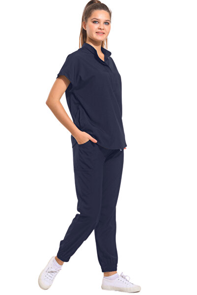 Wio Uniform Sanem Kadın Lacivert Likralı Scrubs Üniforma Takımı – Doktor Hemş...