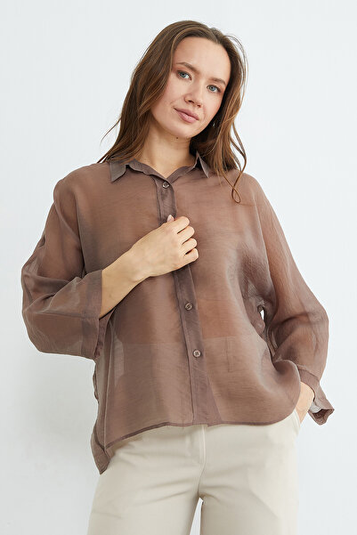 Fulla Moda Διαφανές πουκάμισο ζακάρ με μανίκια κάπρι