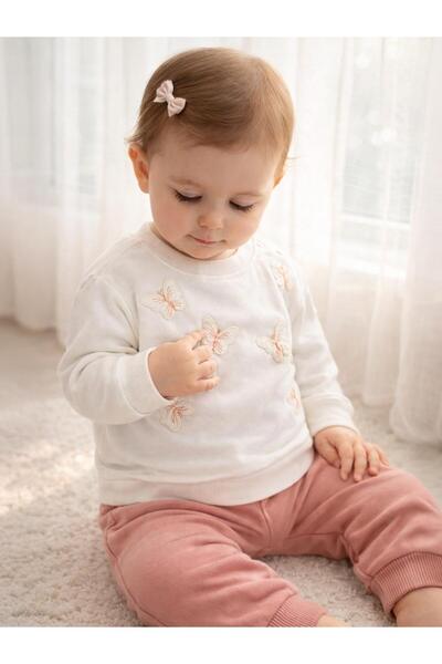 Civil Baby Kelebek Nakışlı 6-18 Ay Takım - Ekru
